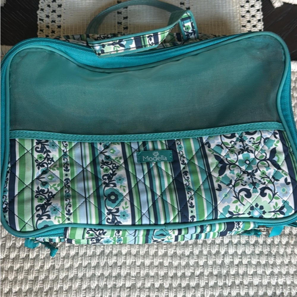 Modella Quilted Travel Tote in Teal, Green & Navy Pattern